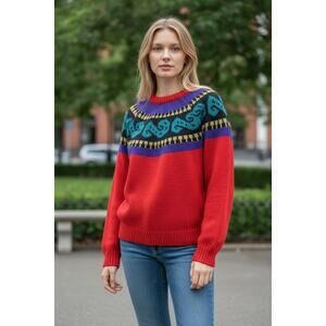 80’s RETRO Chunky knit Red and Purple Sweater by PASTA Size medium